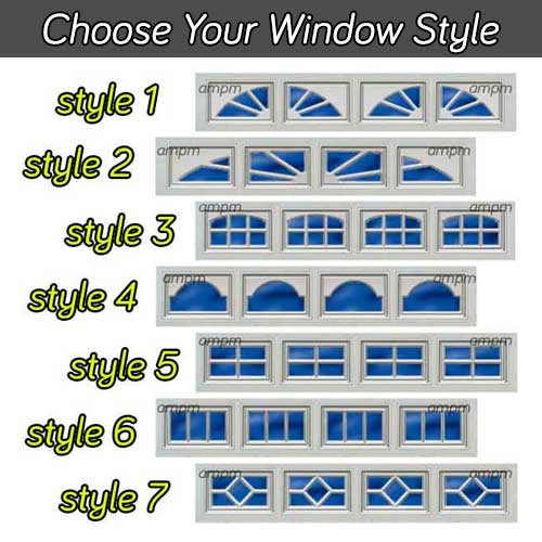 Insulated garage doors with different window styles